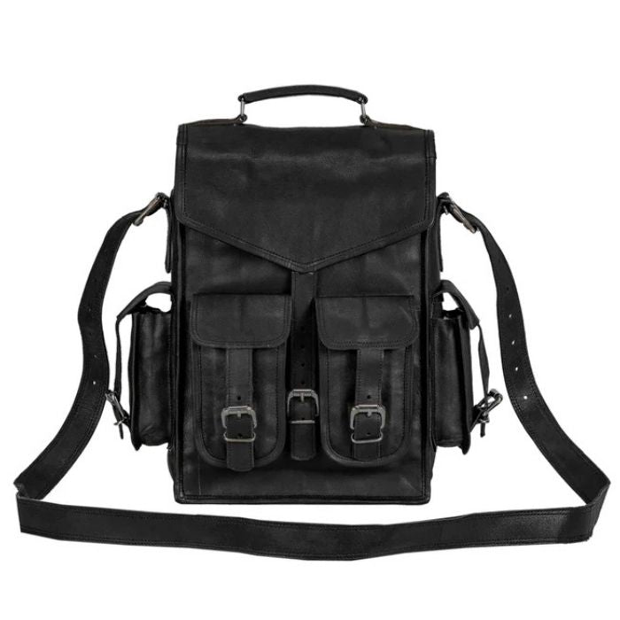 Convertible Black Leather Multi-Use Backpack