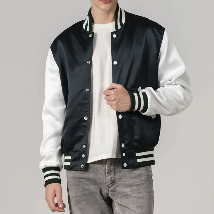 Emerald Green Satin And White Sleeves Jacket
