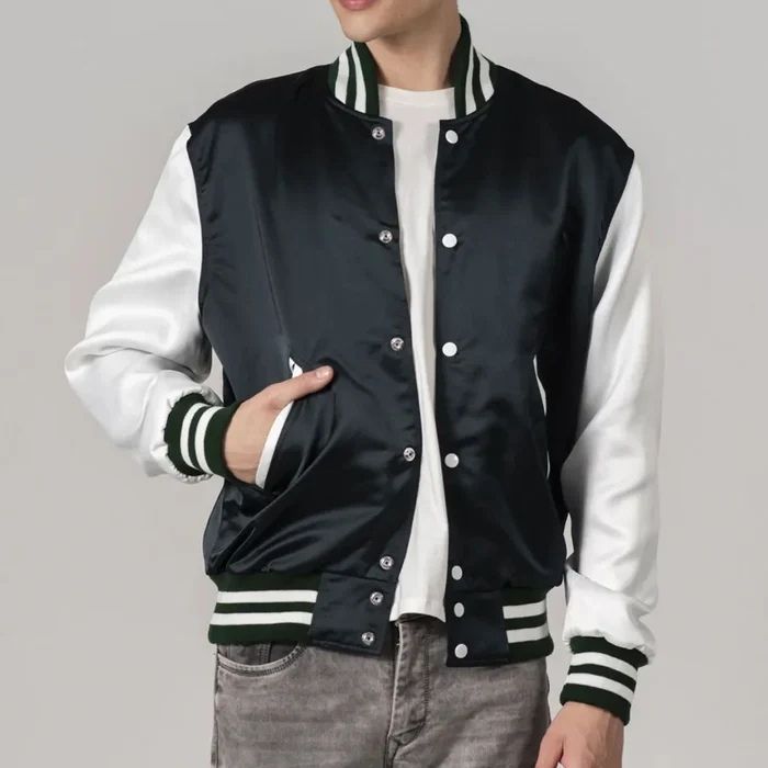 Emerald Green Satin And White Sleeves Jacket