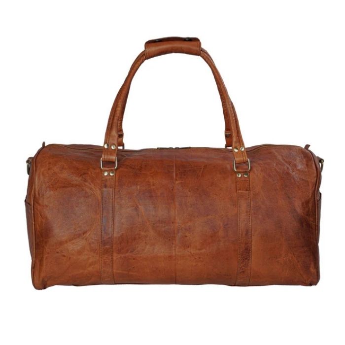 Tanned Brown Handcrafted Weekender Leather Duffle Bag