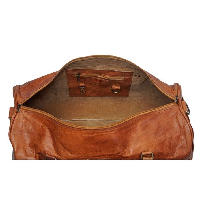 Tanned Brown Handcrafted Weekender Leather Duffle Bag