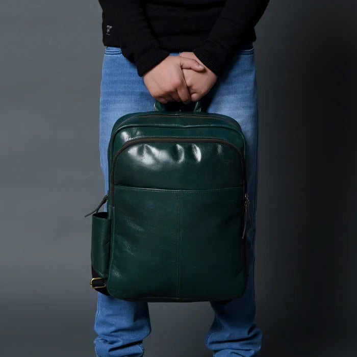 Luxury Green Italian Leather Backpack