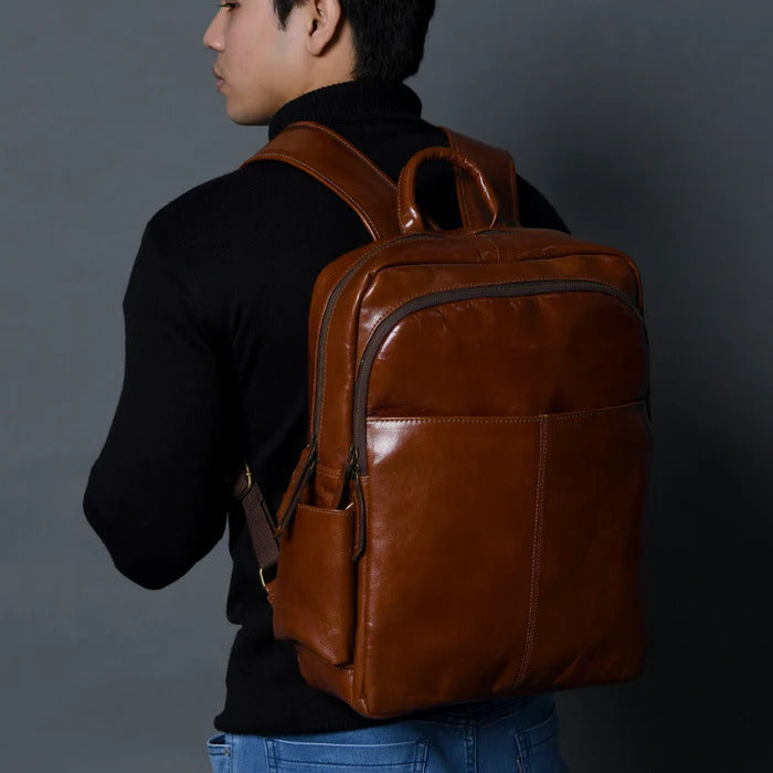 Luxury Tan Italian Leather Backpack
