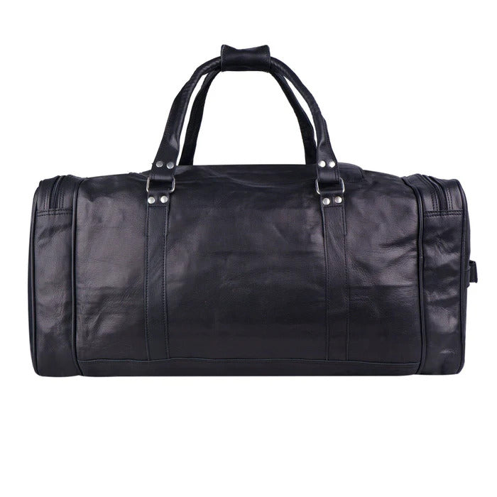 Black Leather Duffle Bag for Travel