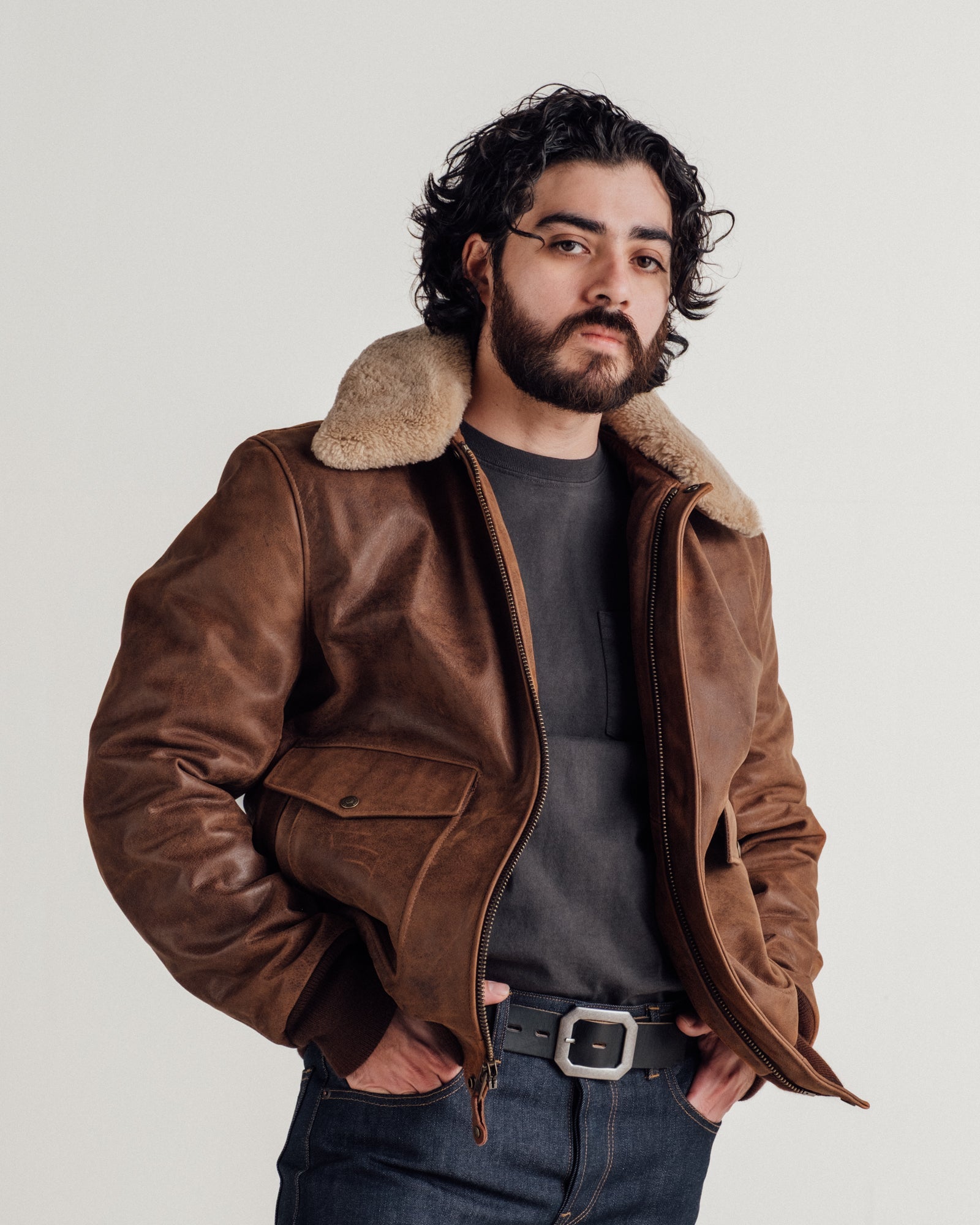 594 Naked Buffalo Leather Bomber Jacket