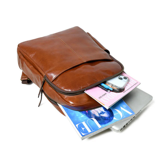 Luxury Tan Italian Leather Backpack