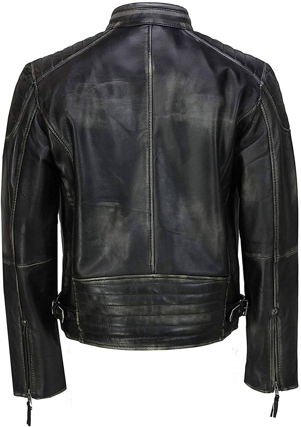 Men's Black Distressed Cafe Racer Leather Jacket