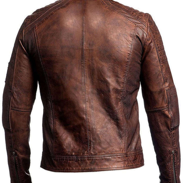 Men's Cafe Racer Retro Motorcycle Vintage Biker Distressed Leather Jacket