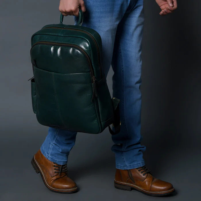 Luxury Green Italian Leather Backpack