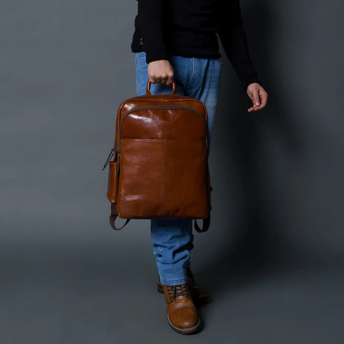 Luxury Tan Italian Leather Backpack