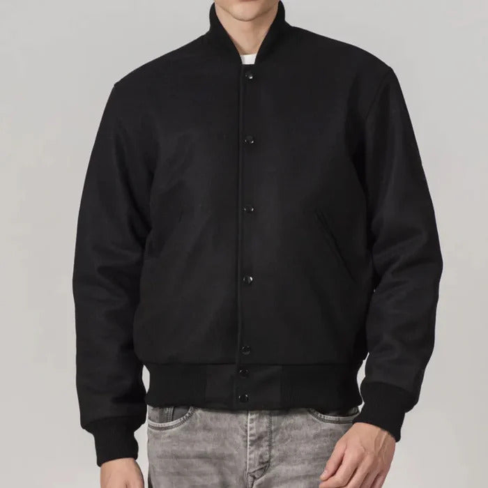 All Black Wool Customizable Varsity Jacket