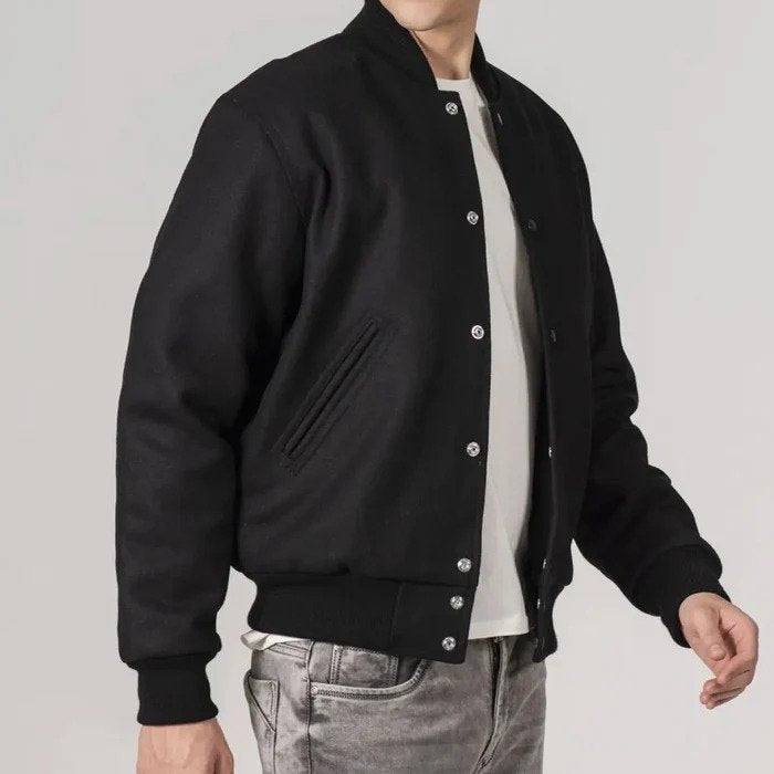 All Black Wool Customizable Varsity Jacket