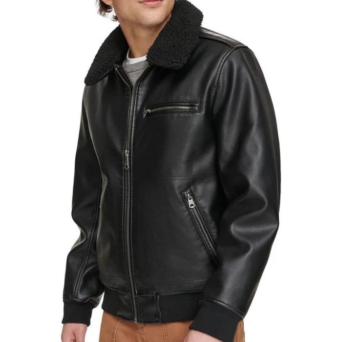 Men's Aviator Sherpa Collar Leather Bomber Jacket