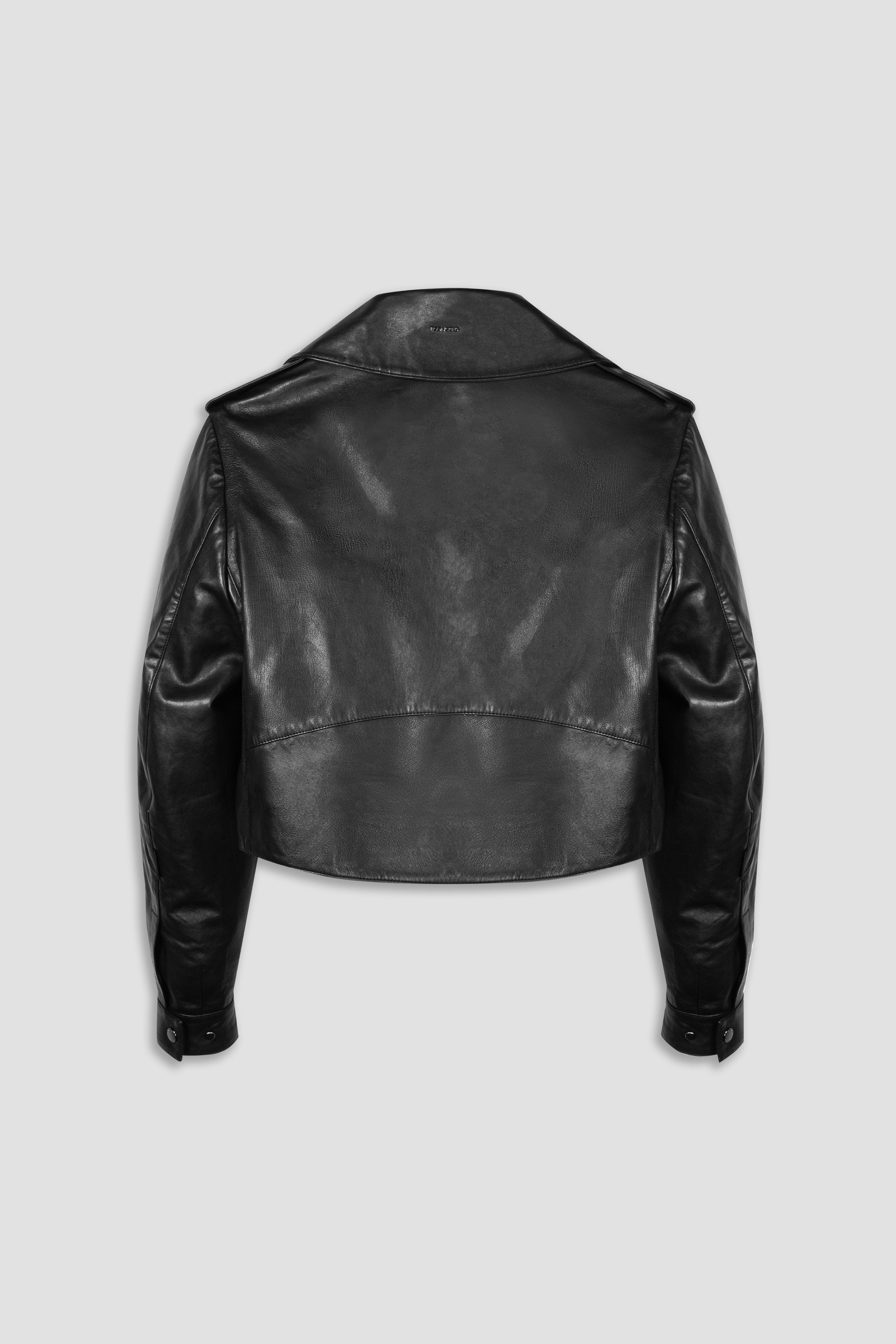 Cropped Blouson Black Leather Jacket - Tall