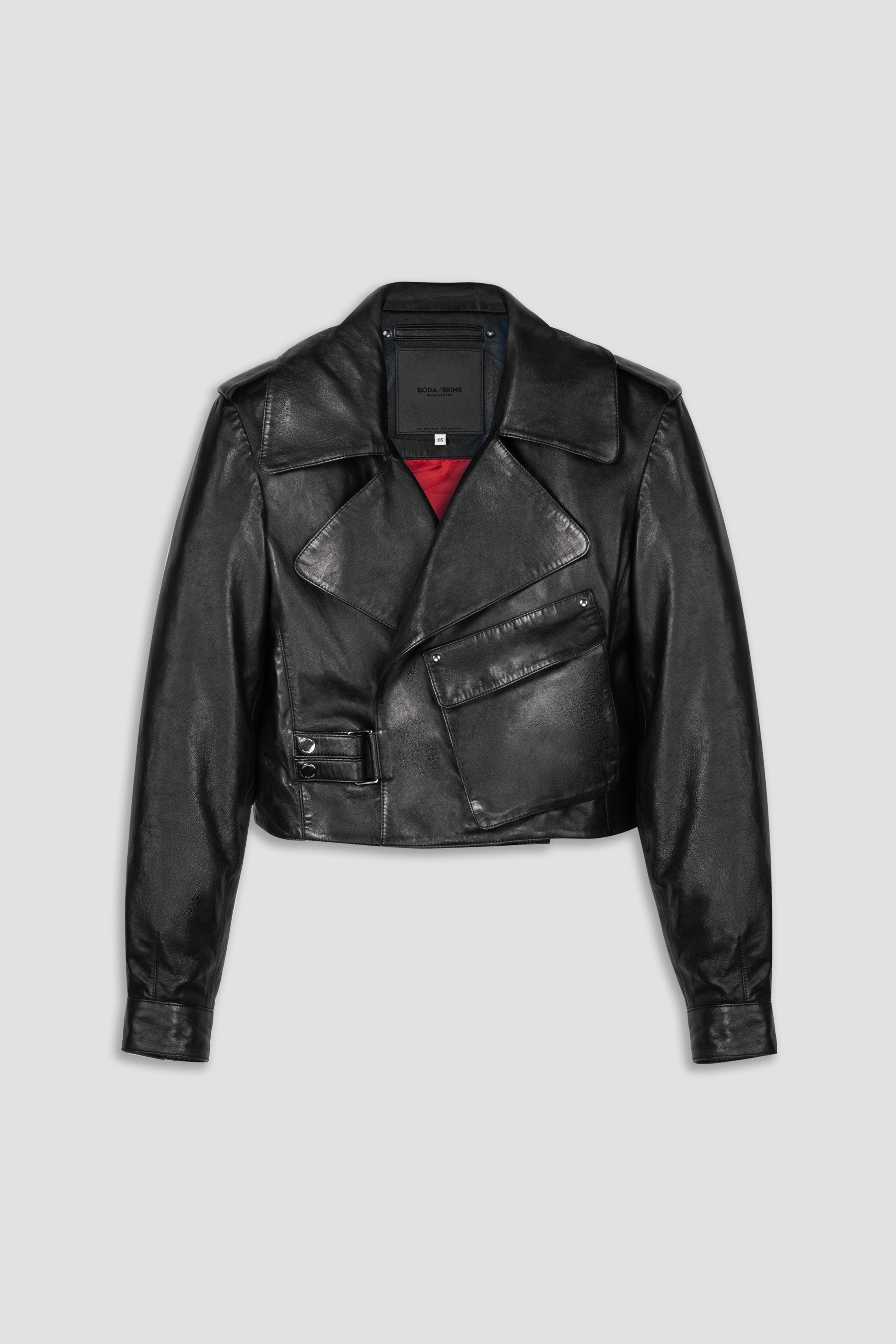 Cropped Blouson Black Leather Jacket - Tall