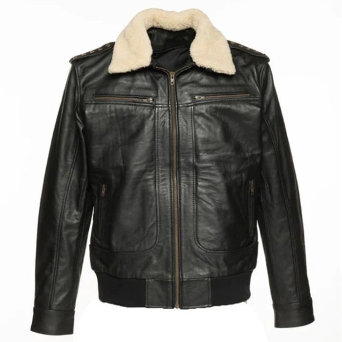 Men's Black Alaric Shearling Collar Bomber Jacket