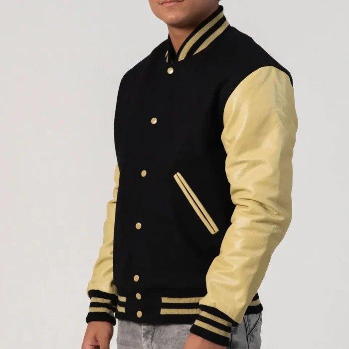 Black Wool Varsity Jacket & Vegas Gold Leather Sleeves