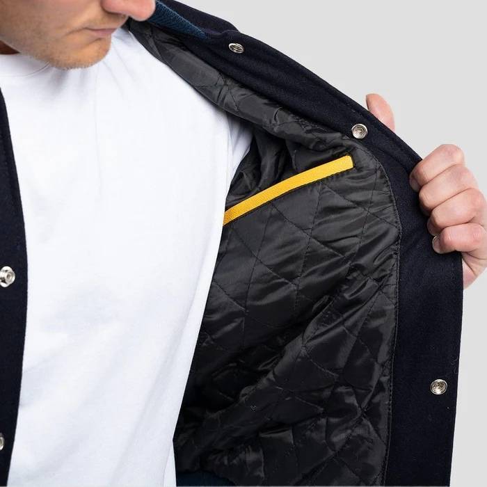Black Wool Body & Lemon Leather Sleeves Varsity Jacket