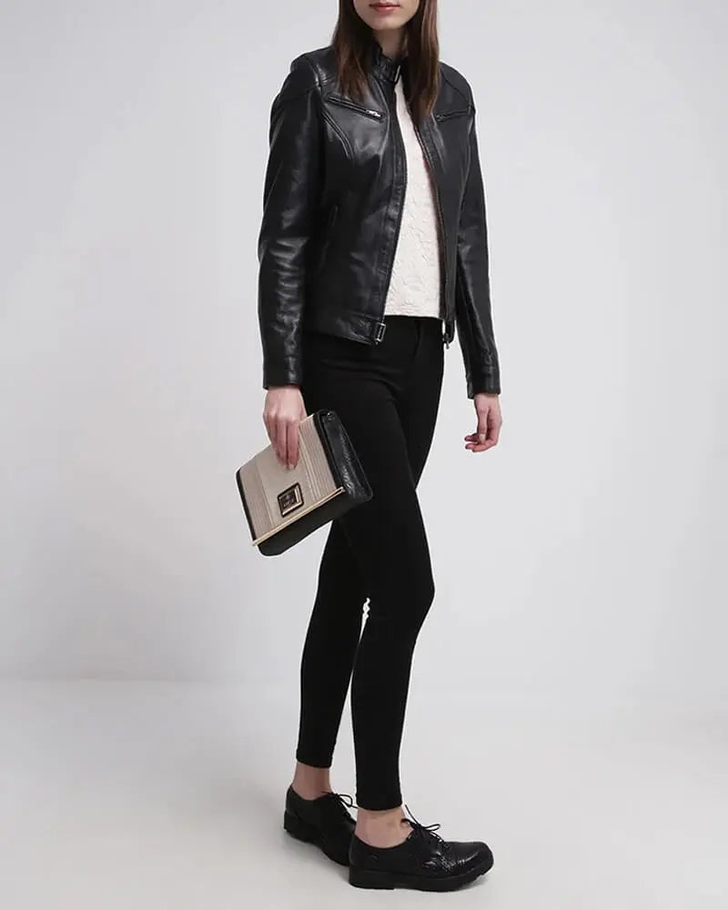 Womens Callie Black Hooded Leather Jacket