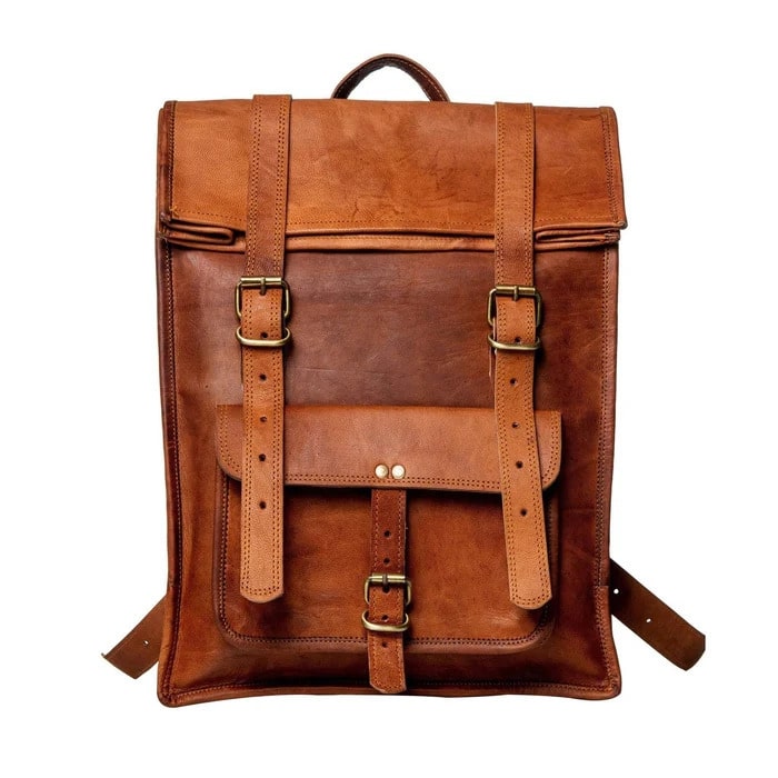 Classic Leather Roll Top Backpack