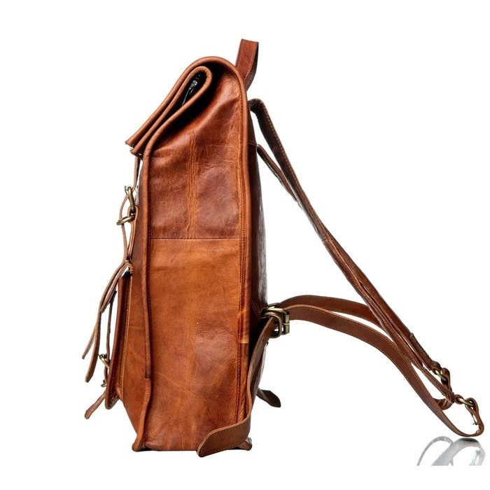 Classic Leather Roll Top Backpack