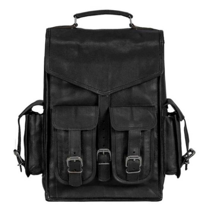 Convertible Black Leather Multi-Use Backpack