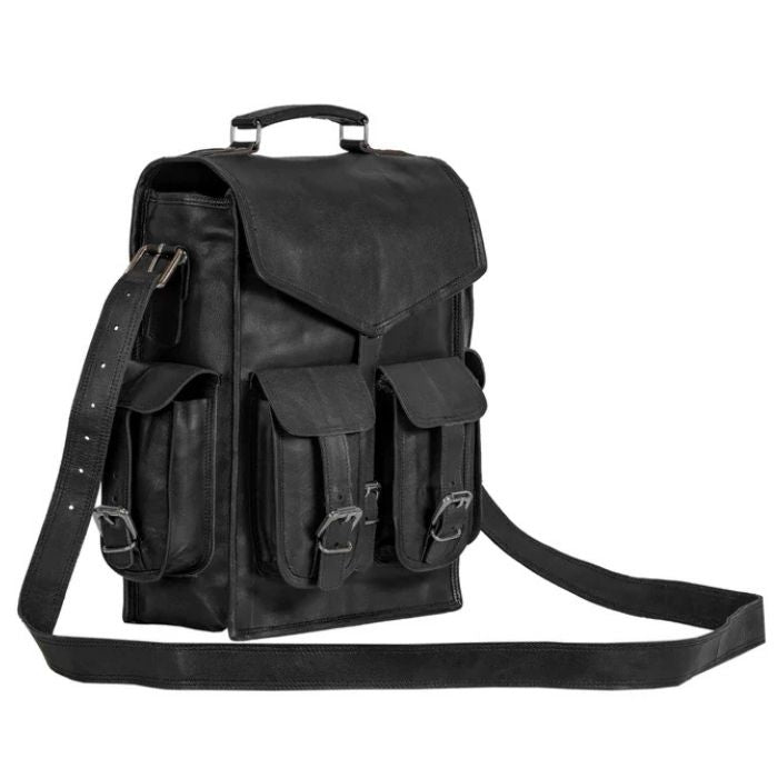 Convertible Black Leather Multi-Use Backpack