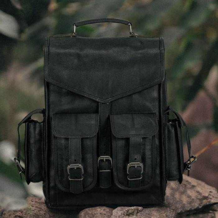 Convertible Black Leather Multi-Use Backpack