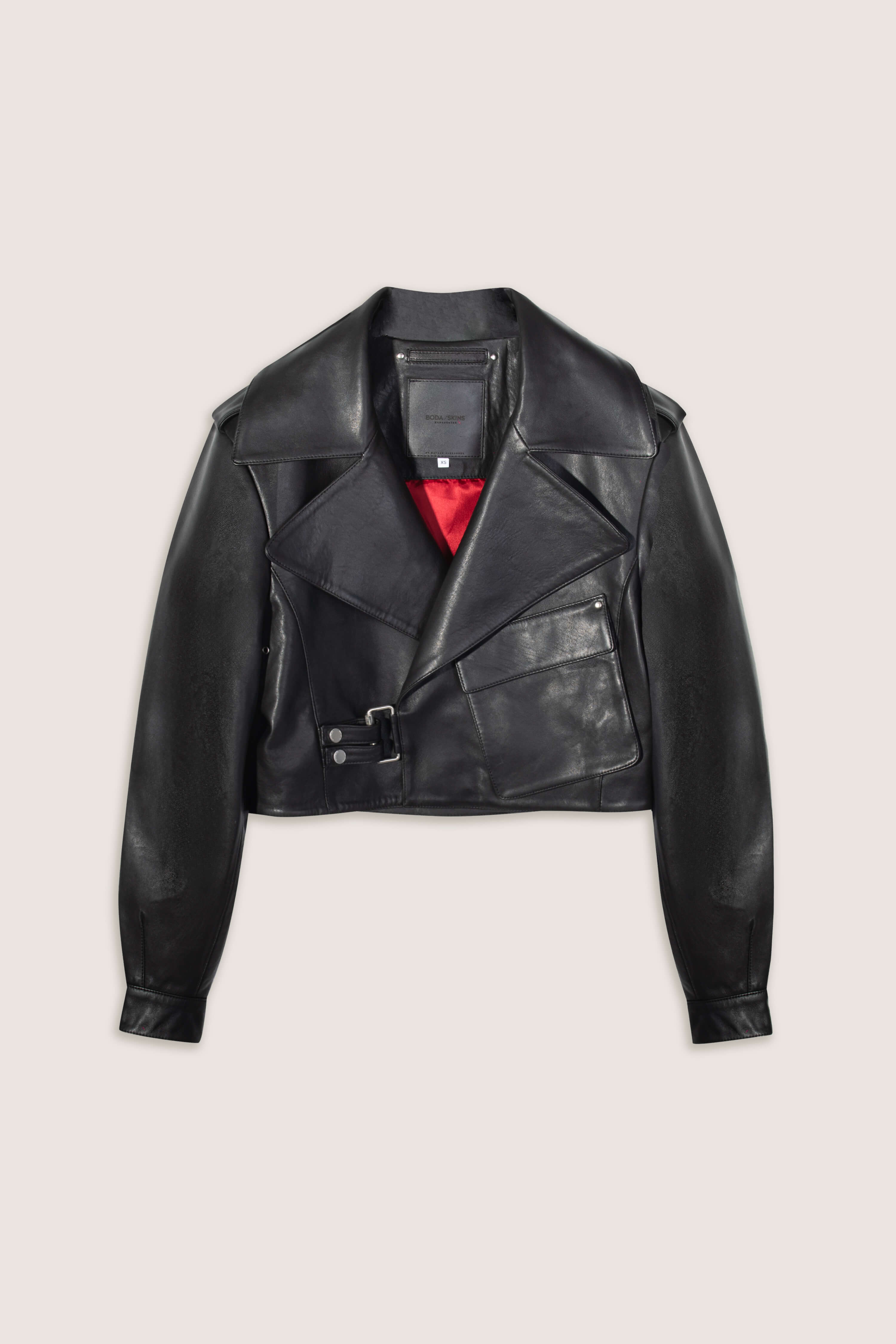 Cropped Blouson Black Leather Jacket