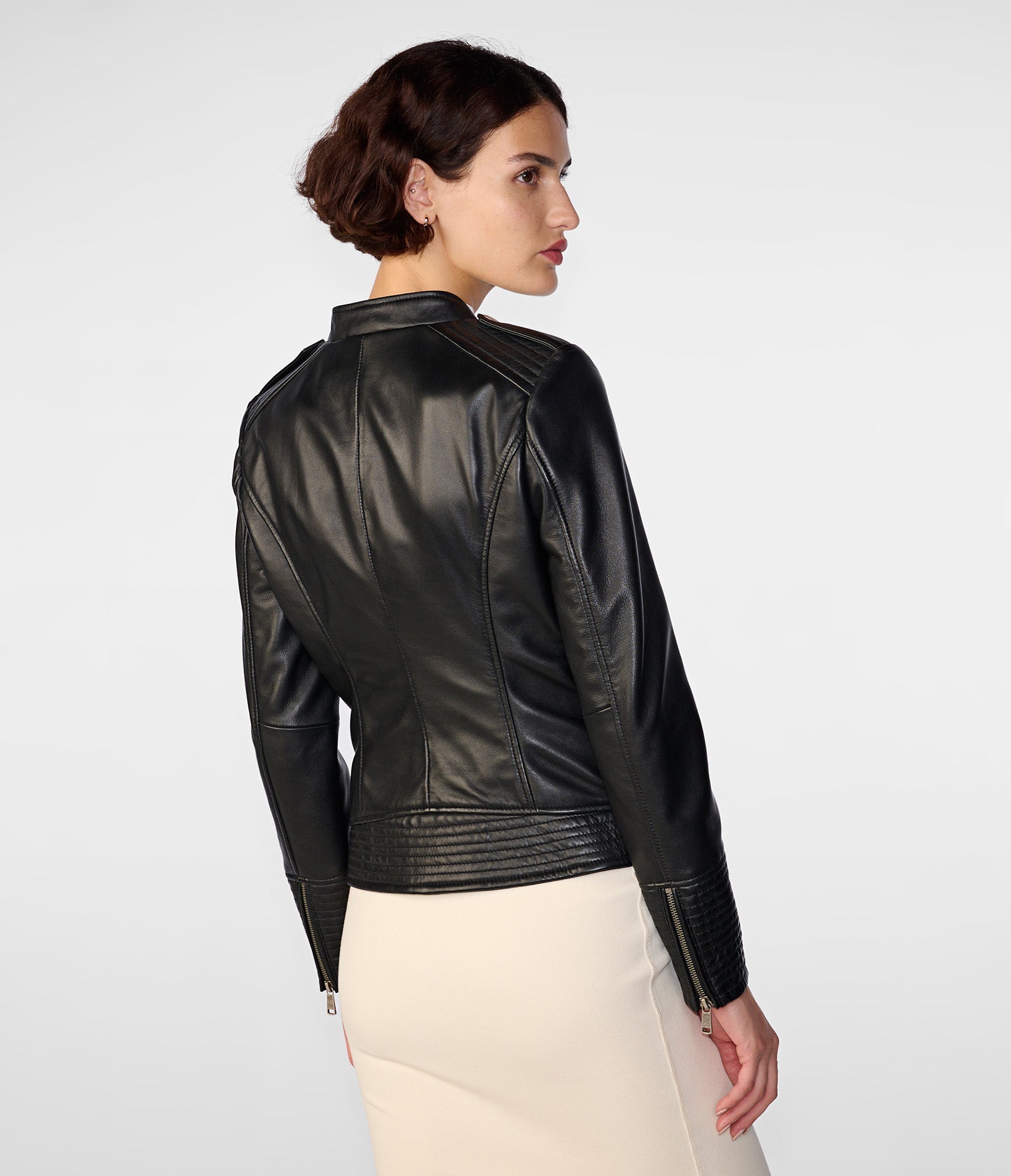 Monica Asymmetrical Leather Moto Jacket