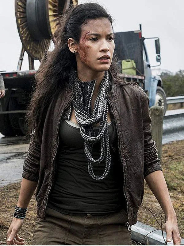 The Walking Dead Season 4 Luciana Galvez Brown Leather Jacket