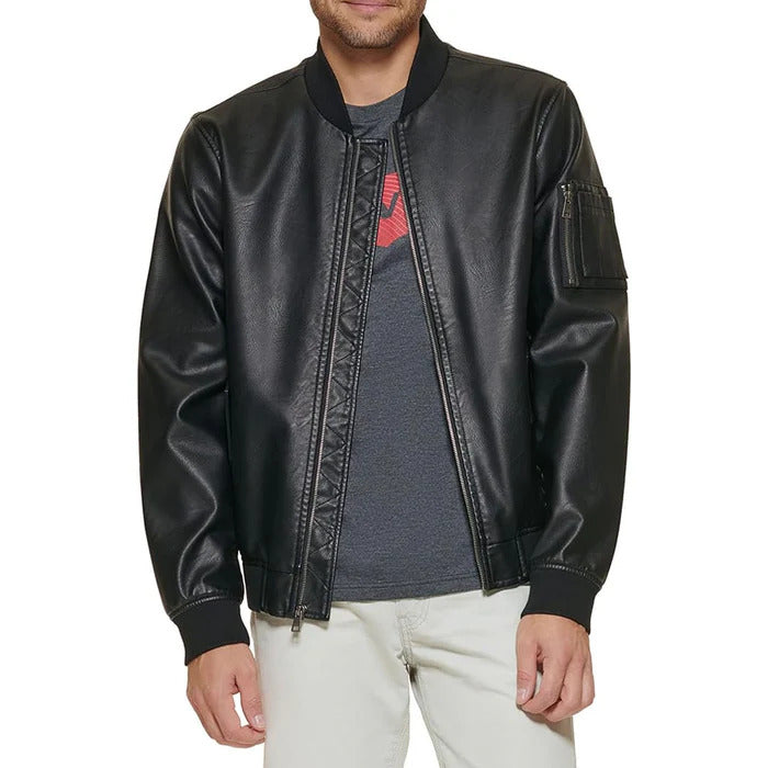 Men's Full Zip Real Leather Bomber Jacket