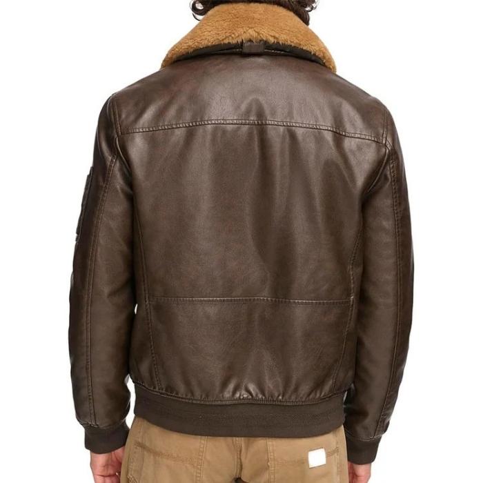 Men's Fur Collar Leather Bomber Jacket