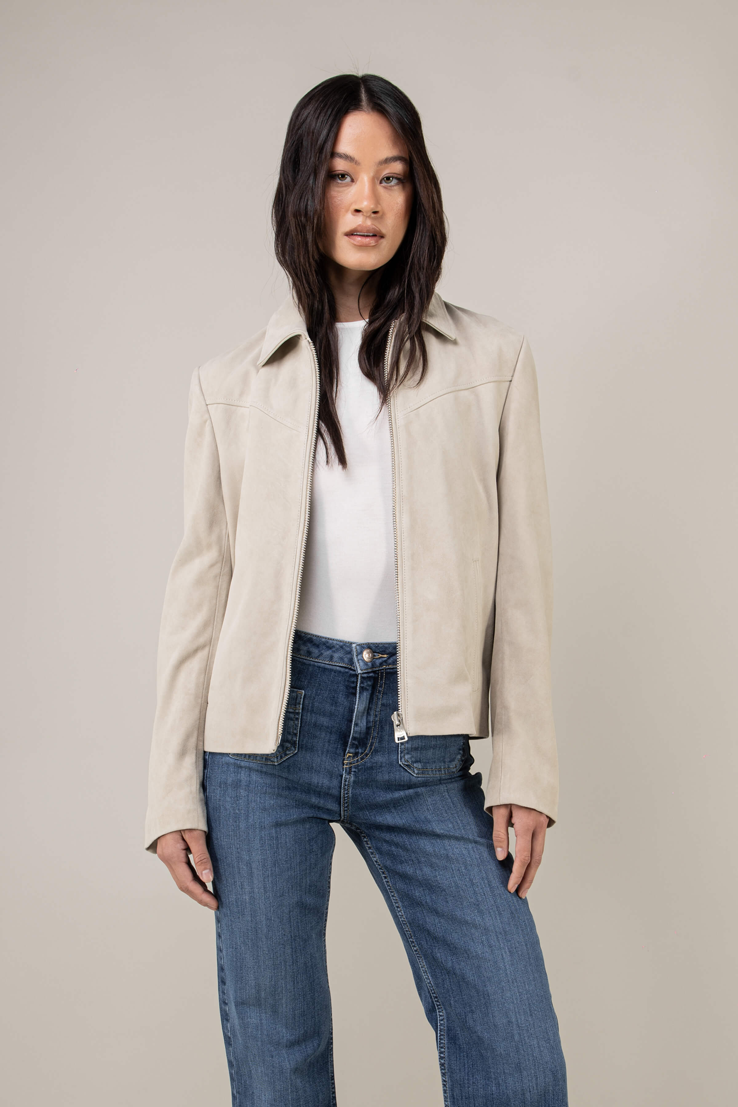 Hendrix: Sandstone Suede Leather Jacket (Woman)