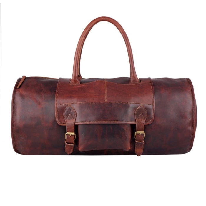 Handcrafted Soft Vintage Brown Leather Duffle Bag