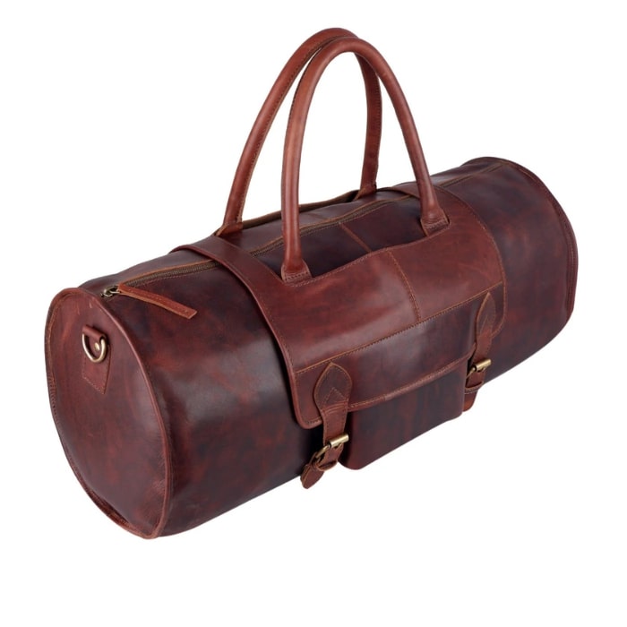 Handcrafted Soft Vintage Brown Leather Duffle Bag