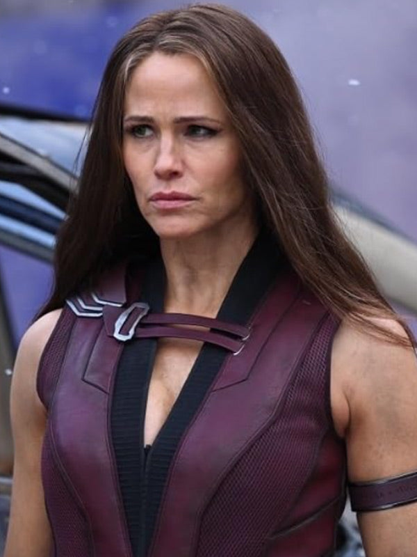 Jennifer Garner Deadpool & Wolverine Maroon Leather Vest (Inspired Style)