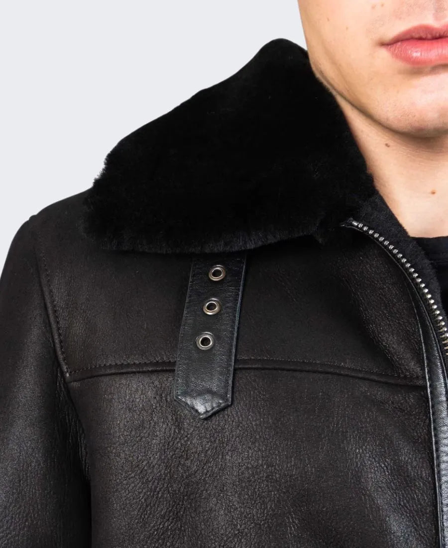 Men's Jet Black Sheepskin Shearling Leather Jacket