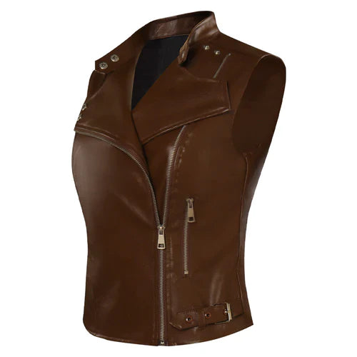 Maggie Rhee The Walking Dead Dead City Brown Leather Vest (Inspired Style)