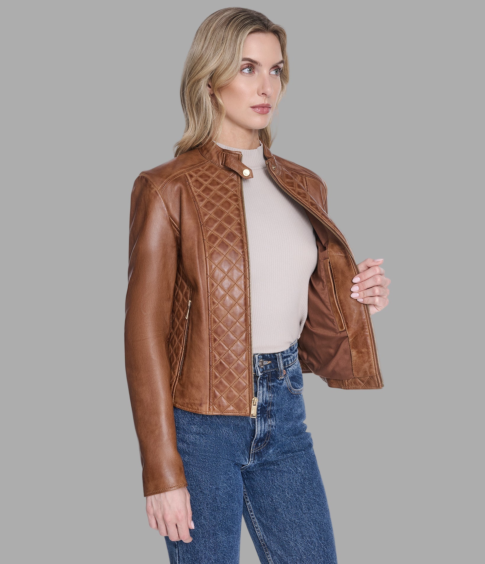 Marlette Quilted Leather Racer Jacket