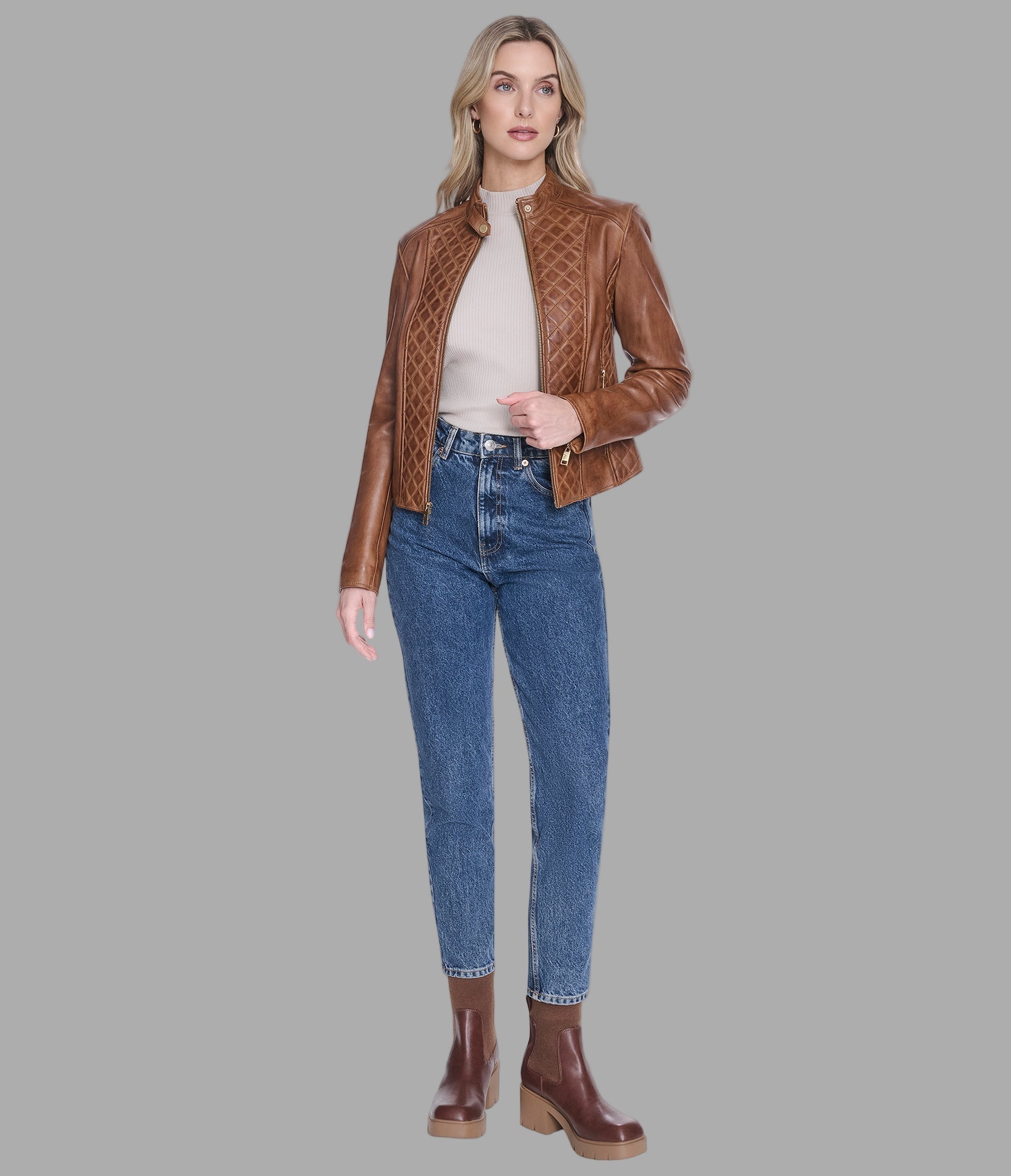 Marlette Quilted Leather Racer Jacket