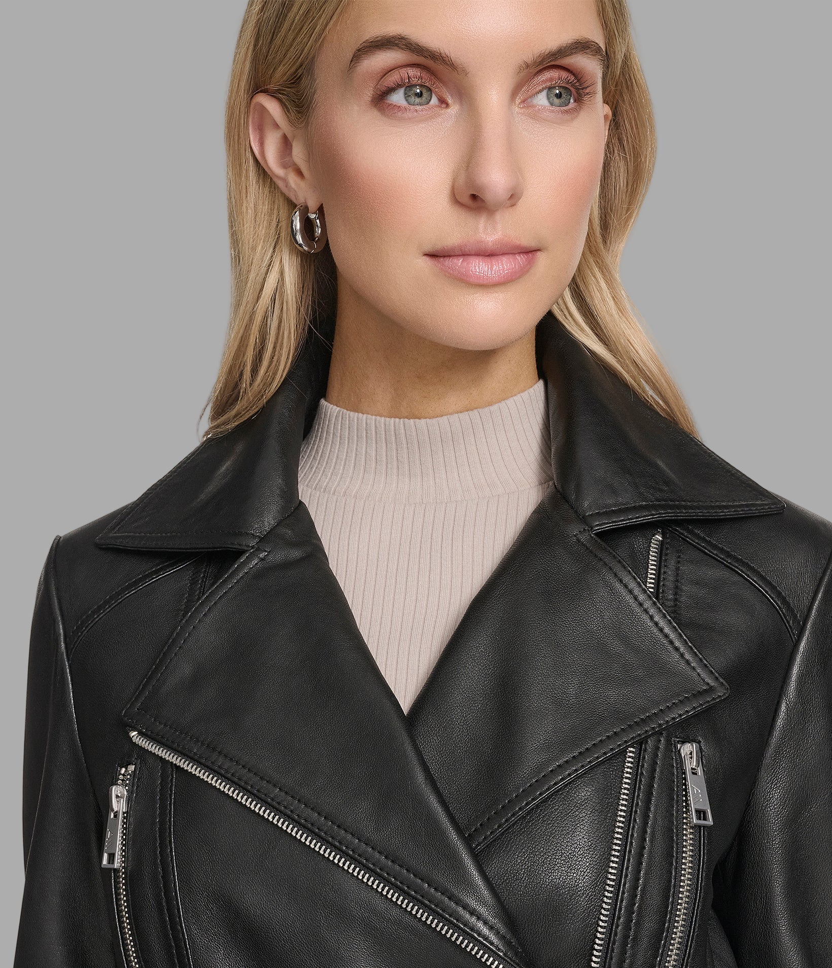 Violet Leather Belted Moto Jacket