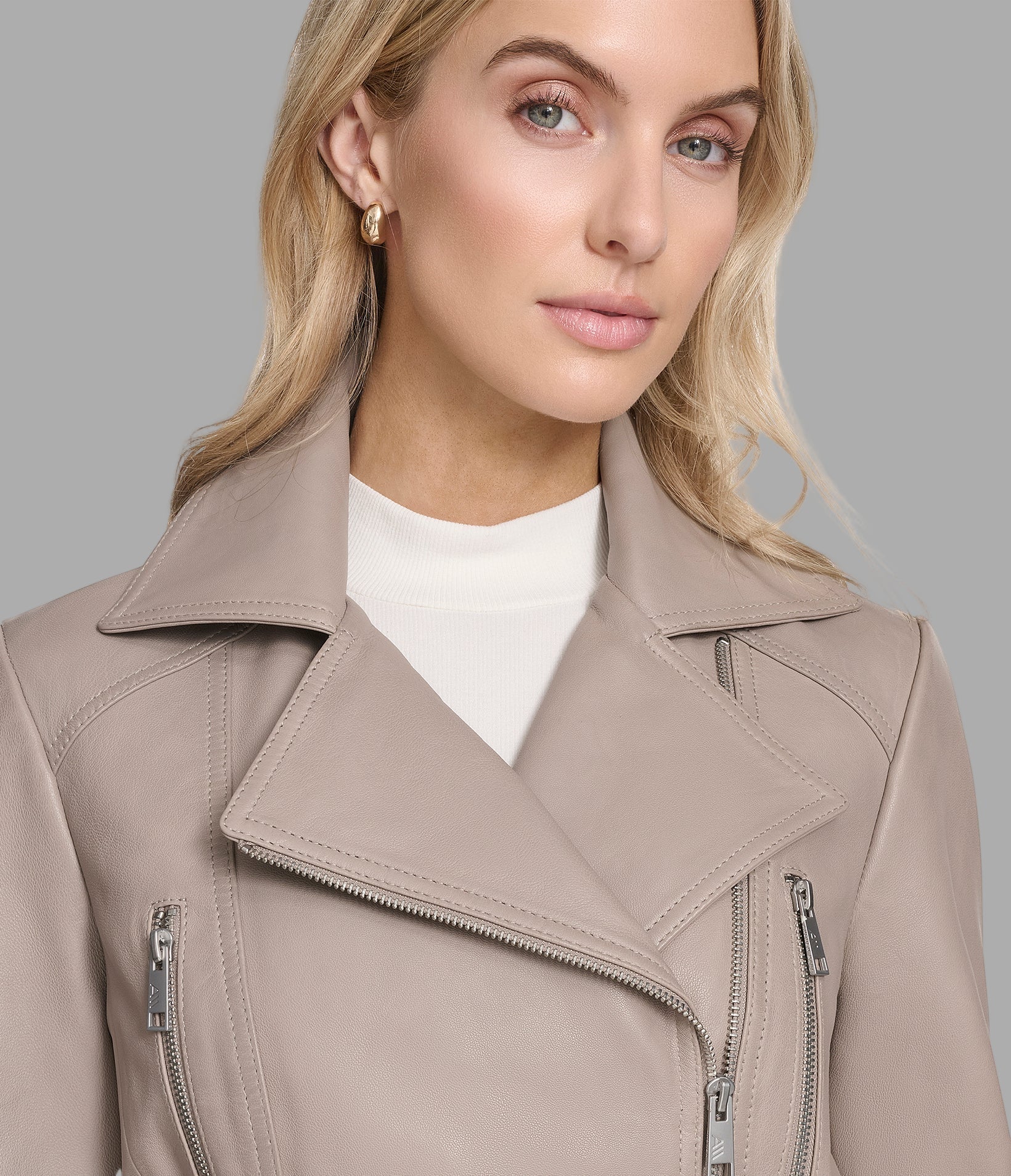 Violet Leather Belted Moto Jacket