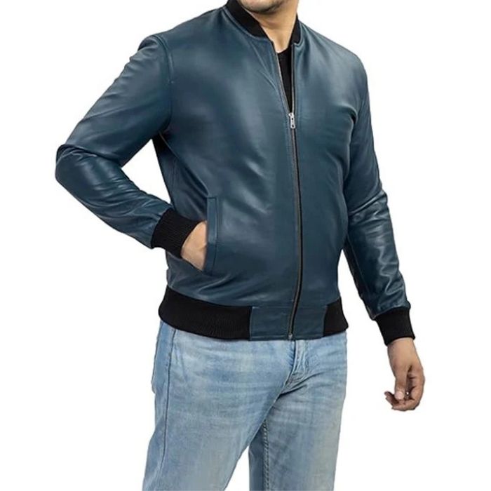 Men's Varsity Style Leather Bomber Jacket