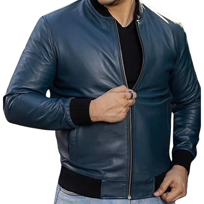 Men's Varsity Style Leather Bomber Jacket