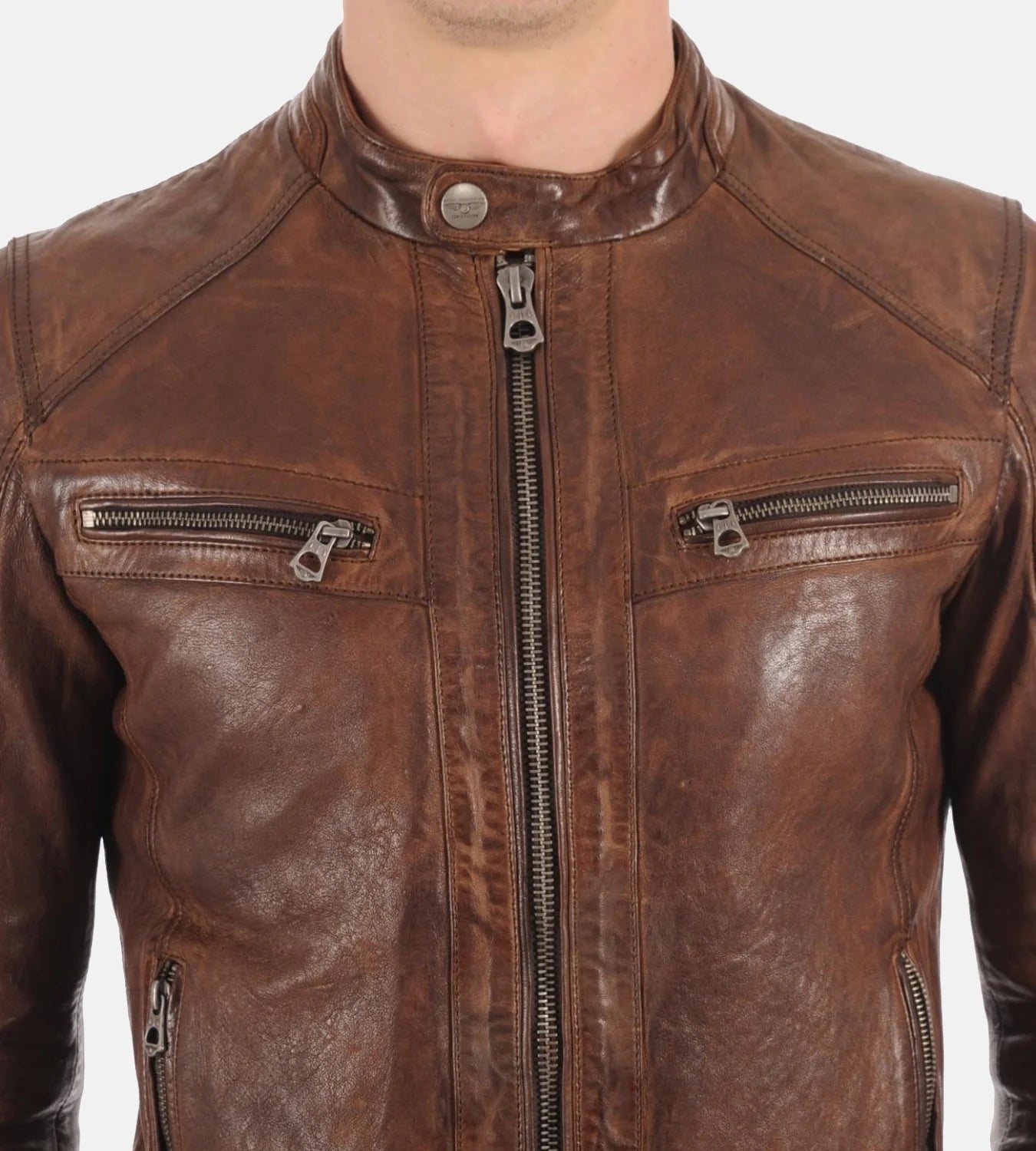 Men's Athens Cognac Removable Hoodie Genuine Leather Jacket