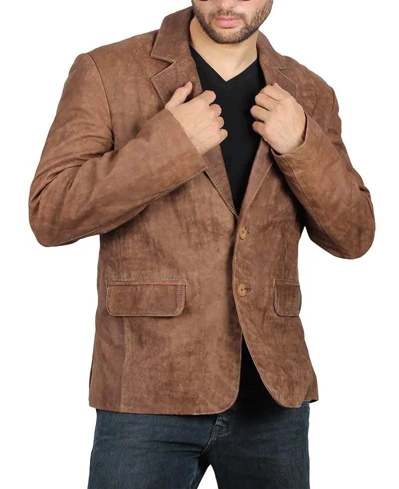 Men’s Brown Suede Leather Blazer