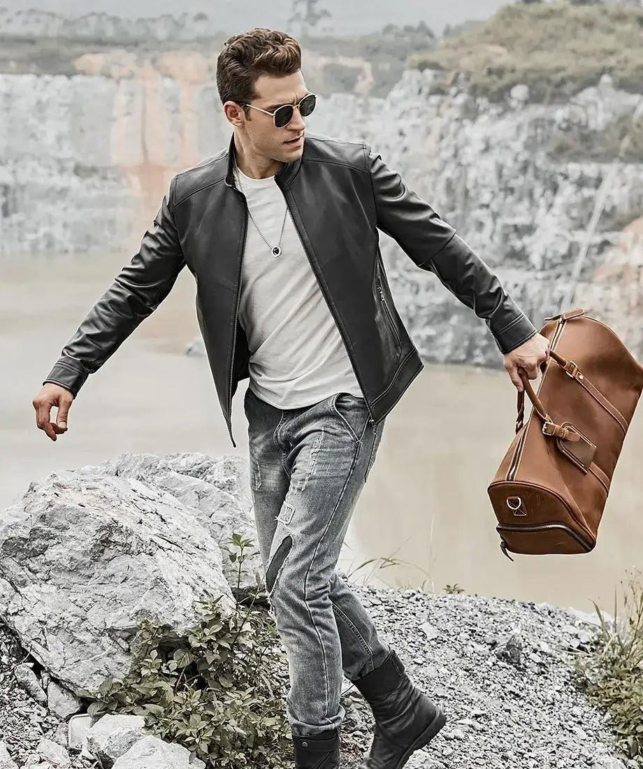 Men's Classic Black Real Leather Moto Jacket