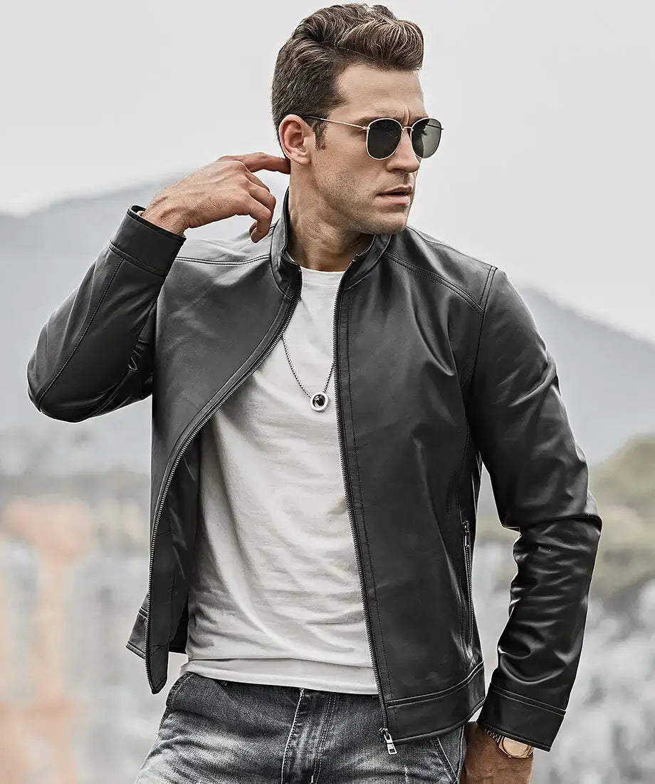 Men's Classic Black Real Leather Moto Jacket