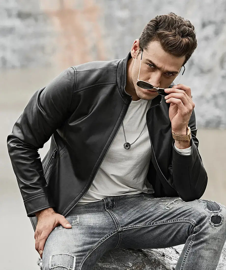 Men's Classic Black Real Leather Moto Jacket
